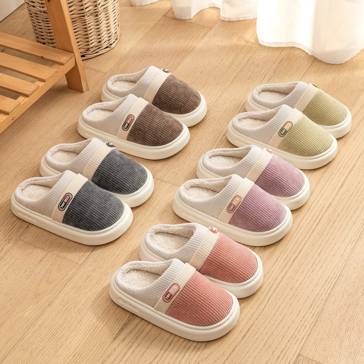 Cotton Slippers Women's Warm Color Matching Slippers - Image 2